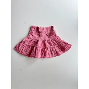 Vintage Girls' OSHKOSH Pink Corduroy Floral Embroidered Lace Trim Skirt, Size 3